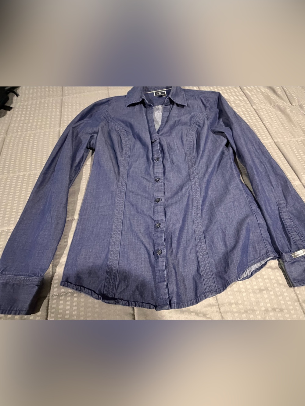 Express Women's Blue Button-Down Chambray Shirt
